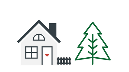 Ilustracija kuće s ogradom i drvetom u dvorištu.